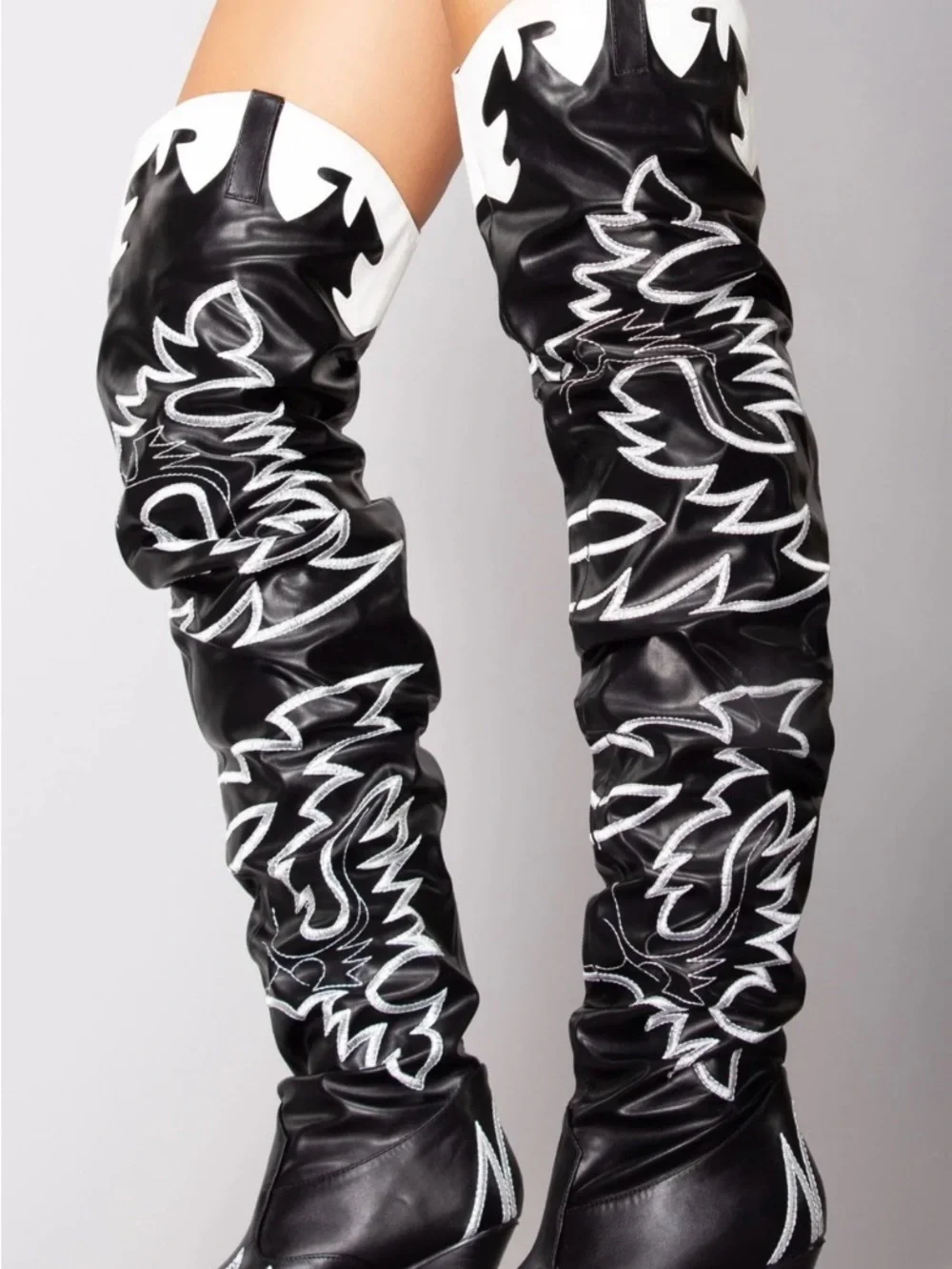 New Cape Robbin Black & White Over-the-Knee Western-Inspired Women's Boots
